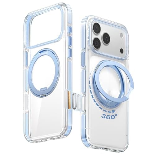 TORRAS for iPhone 17 Pro Case Cute, 360 Magnetic Stand, O3 Light Series [Fit for MagSafe] [4X Military-Grade Protection], Ultra Clear Case for iPhone 17 Pro Phone case, Haze Blue, 6.3"