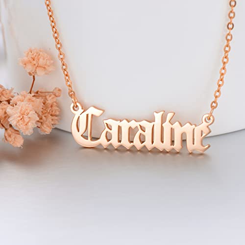 Luyona 10K 14K 18K Solid Gold Personalized Name Necklace Rose Gold Custom Nameplate Pendant Classic Name Necklace Nameplate Jewelry Gifts For Women Girls Mom Dainty Accessory For Mother’s Day Birthday Anniversary Valentine's Day Old English Font #TOP2