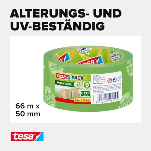 tesa pack STRONG RECYCLED - Paketklebeband aus 100% recyceltem Kunststoff, Klebeband für mittelschwere Pakete - UV- und alterungsbeständig… – Ansicht 3