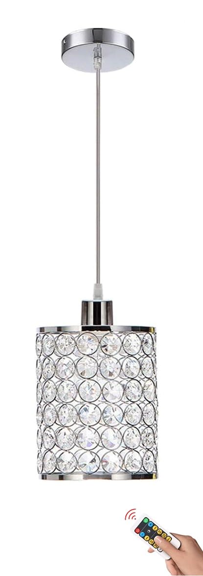 LYMSXAZOU Rechargeable Crystal Chandelier Pendant Light with Remote Control Wireless Battery Operated Hanging Lamp for Kitchen Island and Dining Table