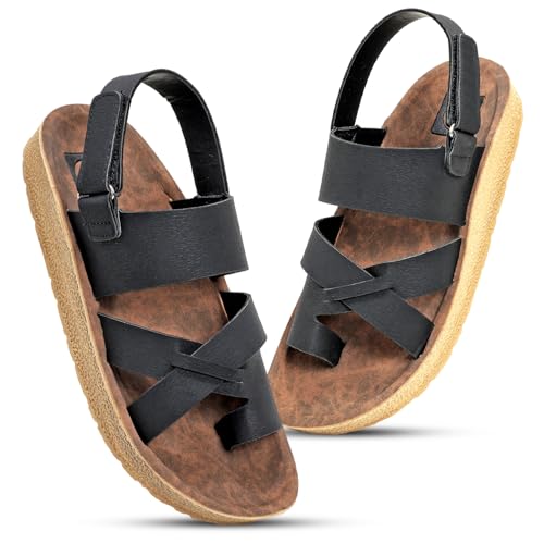 Image of Men Comfort Back Strap Sandals - Adjustable Slingback Flat Sandals with Cushioned Footbed, Lightweight Sole, Casual Everyday Wear Supportive Slip-On Style