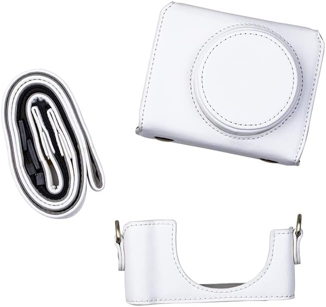 Premium PU cuero FullBody cámara caso bolsa cubierta para Sony ZV-1 ZV1 con correa para el cuello (blanco)