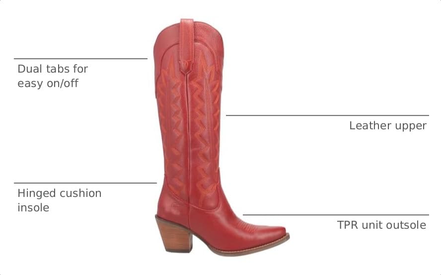 Image of Dingo Womens High Cotton Embroidery Snip Toe Casual Boots Knee High Mid Heel 2-3 inch