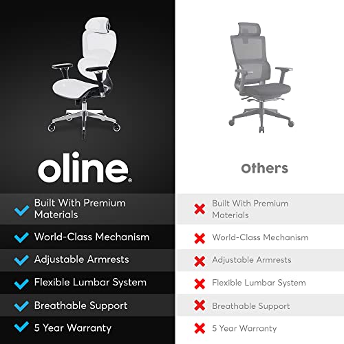 Oline Ergopro Ergonomic Office Chair - Rolling Desk Chair With 4D Adjustable Armrest, 3D Lumbar Support And Blade Wheels - Mesh Computer Chair, Gaming Chairs, Executive Swivel Chair (White) #TOP3