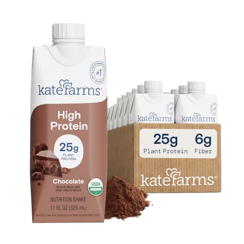 Image of KATE FARMS Organic High Protein Chocolate Nutrition Shake, 25g Protein, 6g Fiber, 27 Vitamins and Minerals, 0g Sugar, 11 oz (12 Pack)