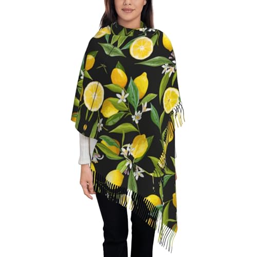 Yellow Lemon Print Women'S Super Soft Classic Winter Fringed Scarf For Spring Fall Winter Warm Long Scarve