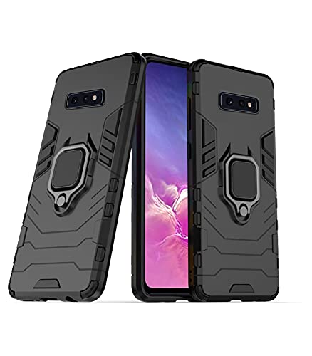 Image of Pikkme D5 Tough Armor Bumper Back Cover Case for Samsung Galaxy S10E |Ring Holder & Kickstand in-Built (Black)