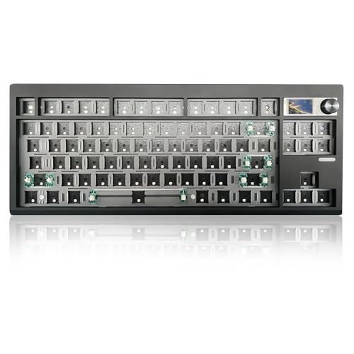 ZMX GMK87 Keyboard Barebones Kit,Gasket Mount Hot Swap PCB Triple Mode BT5.0/2.4G/Type-C Wireless Mechanical Keyboard with Knob VIA-Programmable Custom TFT-Screen RGB DIY Kit(Black)