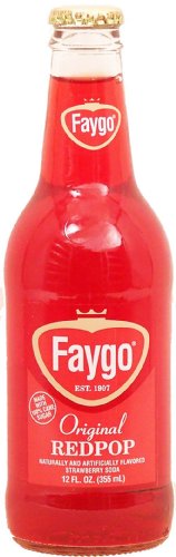Faygo original redpop, strawberry flavored soda, 12-fl. oz. glass bottle