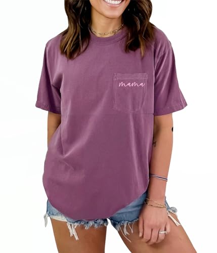 Image of Breastfeeding Shirts for Women Mama Zipper Nursing Tops Distressed Maternity Tees Pregnancy Clothes with Pocket