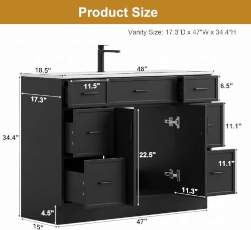 Image of 48 Inch Bathroom Vanity Without Sink, 6 Drawers & 2 Soft‑Close Doors
