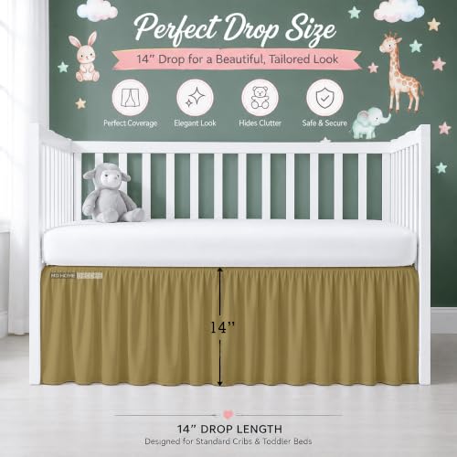 Image of Crib Bed Skirt Dust Ruffle with Split Corners Cotton, 14 inch Drop, Taupe | Nursery Standard Crib Bedding Bed Skirt for Baby Boys and Baby Girls. Hides Under-Crib Storage for a Neat Appearance