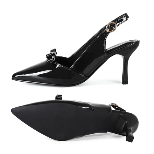 Dumalum Women's Slingback Kitten Heel Pointed Toe Pumps - image 5