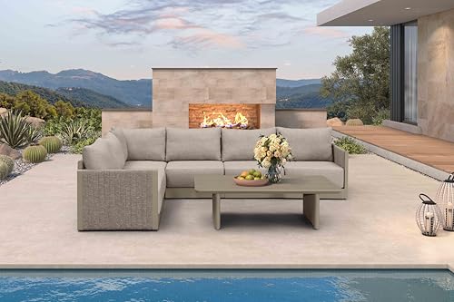 Image of PURPLE LEAF Outdoor Sectional 7 PCS w /Table, Thick Cushions Patio, Beige