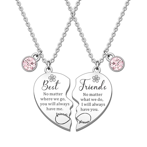 HULALA Charm Best Friend Necklaces For 2 Women Girls Birthday Christmas Gifts Friendship Matching Heart Necklace Jewellery