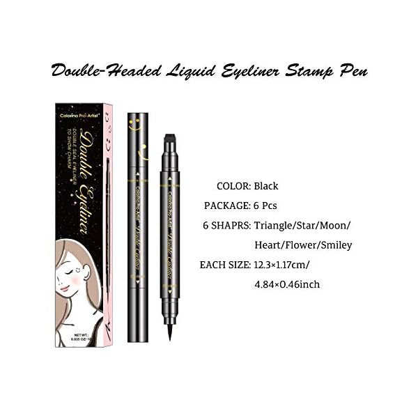 LOKFAR-6-Pcs-Double-headed-Liquid-Eyeliner-Stamp-Pen-Set-Eye-Liners-for-Women-Waterproof-Eyeliner-Pencil-Black-Eye-liner-Stencils-Long-Lasting-Tattoo-Makeup-Triangle-Star-Moon-Heart-Flower-Smiley LOKFAR 6 Pcs Double-Side Liquid Eyeliner Stamp Pen Set, Eye Liners for Women Waterproof Eyeliner Pencil Black Eye-liner Stencils Long-Lasting Tattoo Makeup-Triangle,Star,Moon,Heart,Flower,Smiley