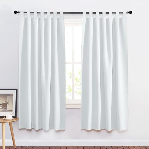 PONY DANCE Curtain Grey/White Opaque - Set of 2 H 160 x W 140 cm Curtains for Bedroom/Living Room Blackout Curtains with Loops - Image 2