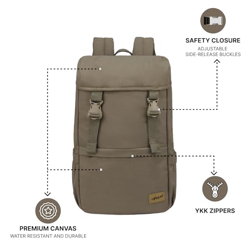 Image of F Gear Dune Dark Beige 18L Premium Canvas Laptop Backpack|Water-Resistant, Office & College Bag, 1 Compartment, 1 Pocket, Padded Laptop & Tablet Sleeves Fits Upto 17 Inch Laptop|Men & Women