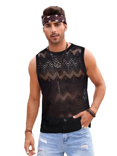 Verdusa Mens See Through Vest Mesh Tank Top Undershirt Sleeveless Muscle Shirts