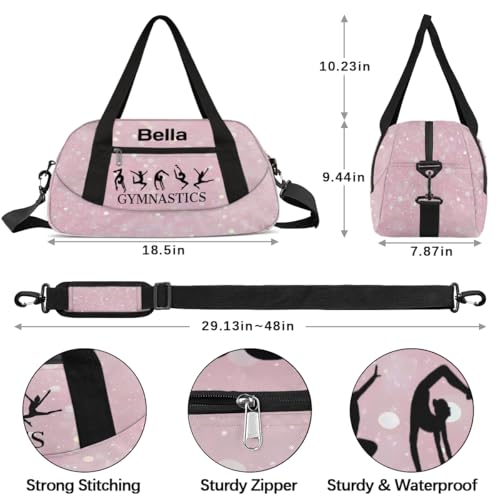 Custom Kids Sports Duffel Bag Light Pink Sparkling Glitter Gymnastics Personalized Dance Gym Bag for Boys Girls Lightweight Weekender Travel Duffle Cheer Bag3