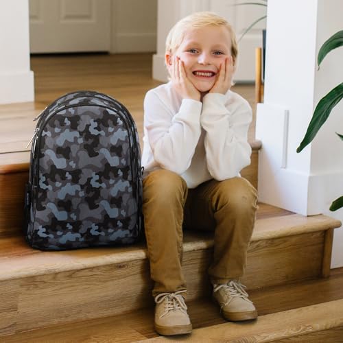Image of Wildkin 15 Inch Backpack for Kids, Black Camo | Ages 5-10, padded straps, side water bottle pocket - coordinates with matching Wildkin lunch boxes and water bottles