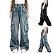Kids Wide Leg Cargo Jeans - Loose Elastic Waist Boys Girls Stretchy Casual Streetwear Denim Pants for 5-15 Years with Pockets