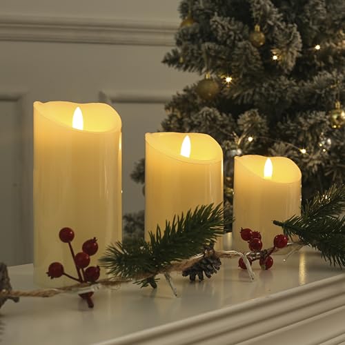 Image of LUSHARBOR Flameless Candles with Remote, Battery Operated Real Wax LED Flickering Candles with Timer, Fake Electric Candles for Christmas Party Room Home Decor, Set of 3 (Ivory)