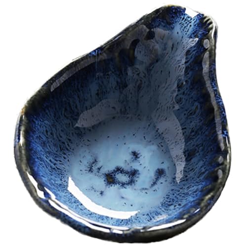 GRIRIW Blue Snack Plate Soy Dip Dish Snack Plates Sauce Seasoning Plate Dipping Dish Condiments Serving Dishes Sauce Seasoning Serving Dishes Dipping Plate Spice Bowls Ceramics re-usable