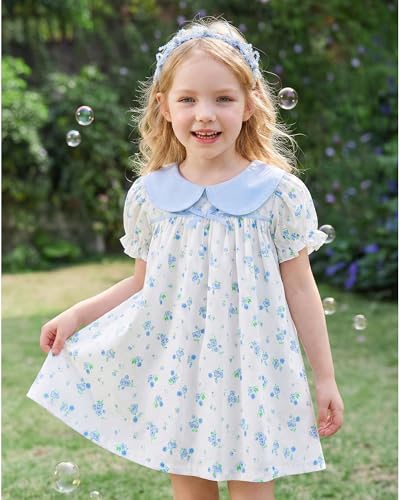 Image of Kucnuzki Baby Girl Clothes Cute Spring Summer Sun Dresses Toddler Casual Puff Sleeve Floral Dress Girls Summer Outfits