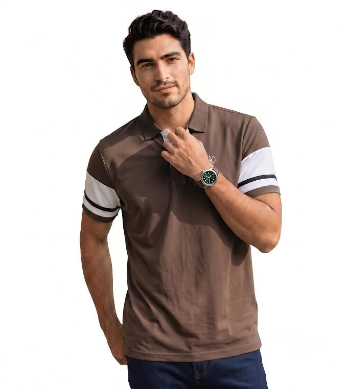 Men's Dry Fit Polo T-Shirt, Premium Polyester Collared Half Sleeve Casual & Sports Wear, Navy Blue with White Sleeve Stripes, Size S/M/L/XL/XXL-picture-21