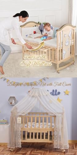 Image of BabyTeddy 16 in 1 (Forest Theme) Original Patented Baby Crib, Baby Cot, Toddler Bed,Cradle Rocker,Convertible Desk,Kid's Sofa Mode Mosquito Net,Soft Mattress Diaper Changing Station