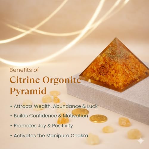 Image of Certified Citrine Orgone Pyramid for Wealth & Positive Energy | Natural Citrine Crystal Orgone Pyramid for Home, Office & Vastu Decor | Healing Energy Showpiece