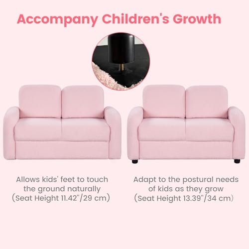 Image of INFANS Kids Sofa, 2 Seat Soft Thick Upholstered Couch with Plush Fabric Solid Wooden Frame, Armrest Chair Lounge for Playroom Kids Boys Girls