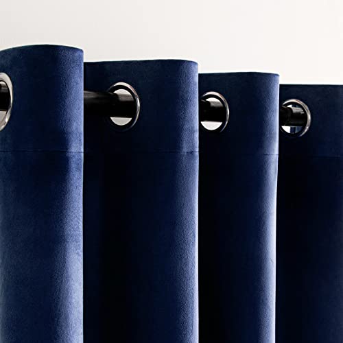 Woaboy Velvet Curtains 90 Drop Navy Blue Curtain for Living Room Thermal Blackout for Bedroom Luxury Eyelet Drapes Soft Window Treatment Insulated Soundproof & Room Darkening W 66 x L 90 2 Panels - Image 2