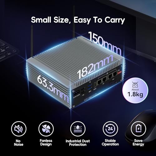 Image of 4*RJ45 Network Ports Industrial mini PC,Fanless mini pc Alder Lake-N97 Quad-core 8GB+128GB, 1*HDMI, 2*USB3.2, 2*USB2.0, 2*COM RS232 /RS485,Windows 11 Pro Linux Samll Desktop Computer