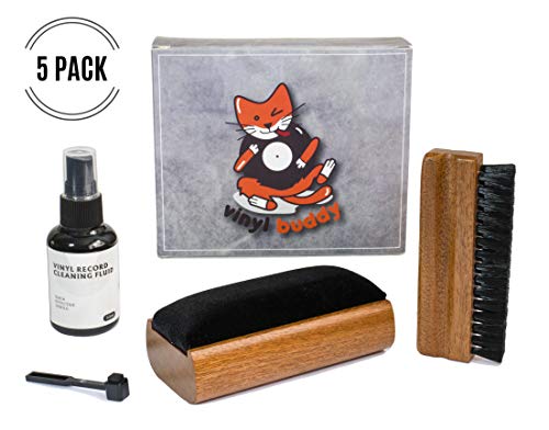 Vinyl Buddy - Premium 5 Piece Record Cleaner Kit Includes: Velvet Brush - Microfiber Brush - Stylus Brush - LUX Cleaning Liquid & Storage Pouch - Rejuvenate and Revive Your Vinyl