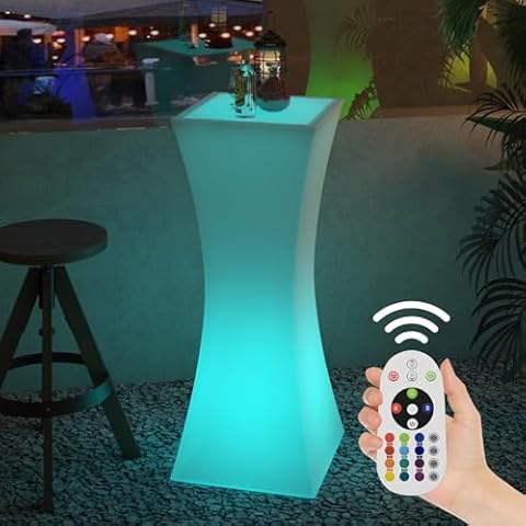 MUZZ Led Cocktail Table with Remote,16 Color Changing LED Light Up Pub Table, Waterproof Rechargeable Luminous Furniture, Led Bar Table for Party, Home, Night Club,Bar(Square Hourglass) Cover