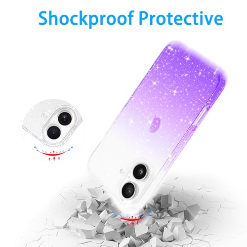 JJGoo Compatible with iPhone 16 Case Clear Glitter, Sparkle Soft TPU Transparent Shockproof Women Girls Slim Bling Sparkly Bumper Cover Phone Case for iPhone 16 6.1-Inch, Gradient Purple - image 7