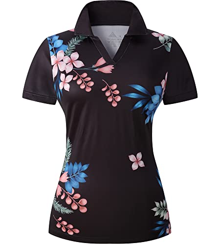 Polo Shirts For Women Floral Printed Golf Shirts Short Sleeve Tennis Shirts Loose Fit Outdoor Sport Tee Golf Apparel Black Xl #TOP22