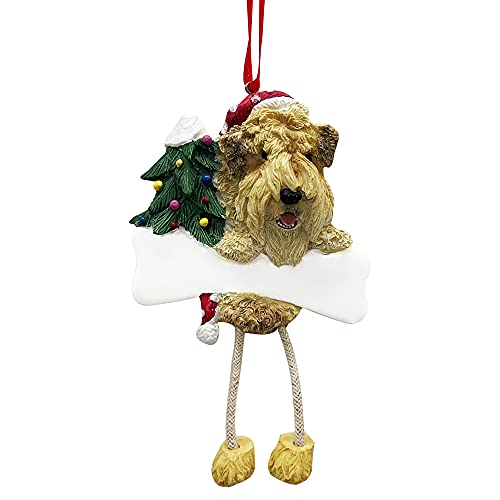 Soft Coated Wheaten Ornament with Unique "Dangling Legs" Hand Painted and Easily Personalized Christmas Ornament