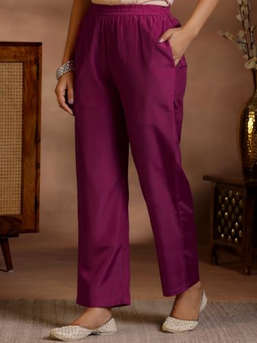 Image of Libas Womens Woven Design Silk Blend Straight Kurta With Trousers and Dupatta | daily wear suit