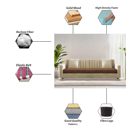 Image of Casaliving Garcia 3 Seater Sofa Set for Living Room (Cream Brown Colour) Premium Fabric Sofa