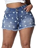 ALLEGRACE Womens Plus Size Shorts High Waisted Summer Denim Jean Shorts with Pockets Royal Blue Whit
