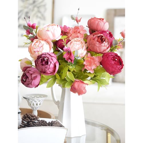 Image of FiveSeasonStuff Vintage Artificial Peonies Silk Flowers and Hydrangeas for Wedding Bridal Home Decor - Beautiful Floral Centerpiece Arrangement Decoration with 2 Bouquets (Cheerful Medley)