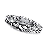 PiercingJak Wikinger Armband Herren Armkette Breit 12mm mit Unendlichkeitszeichen Keltischer Anhänger Magnetverschluss Edelstahl Cuban Link Armreif Retro Nordisch Biker Schmuck für Männer, 22cm