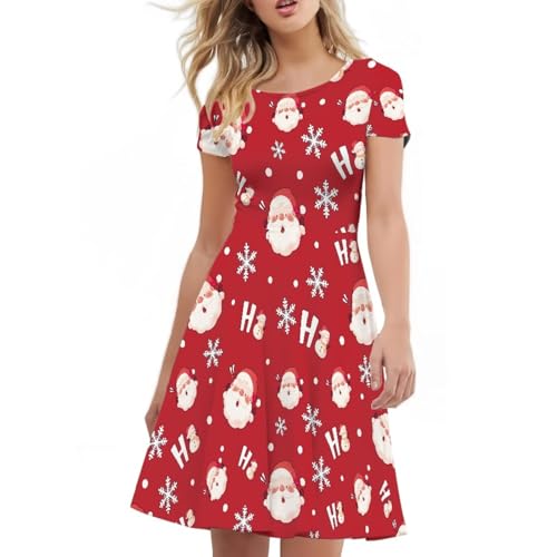 Image of Forchrinse Summer Dresses for Women Crew Neck Short Sleeve Midi Dress Casual Beach Vacation Sundress