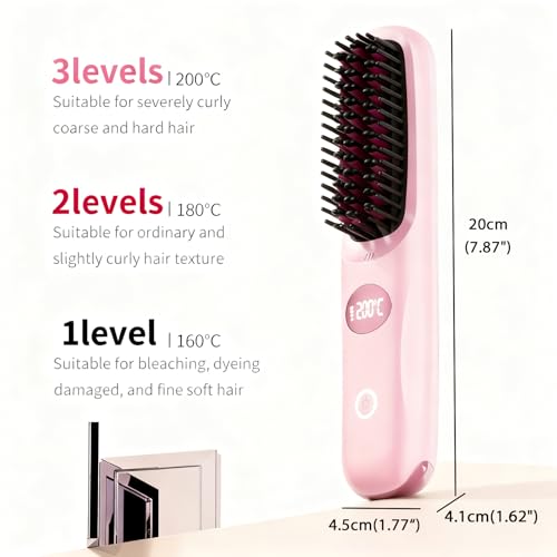 Image of Go Brush Pro Cordless Hair Straightening Brush Mini Travel Straightener | 30s Fast Heat with 3 Temperature Settings, Type-C Rechargeable 4000mAh Thermal Brush for Women