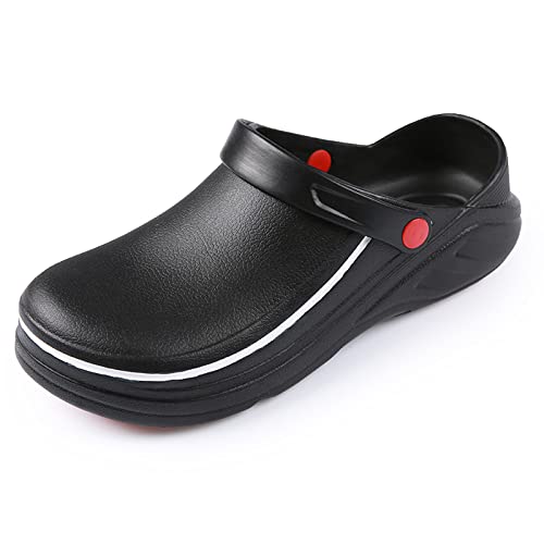 FLIOZY Chef Clogs Men's Women's Non-Slip Nursing Chef Shoes Food Service Work Shoes Professional Waterproof and Oil-Proof Kitchen Garden Hospital Nursing Clogs Black 46/47