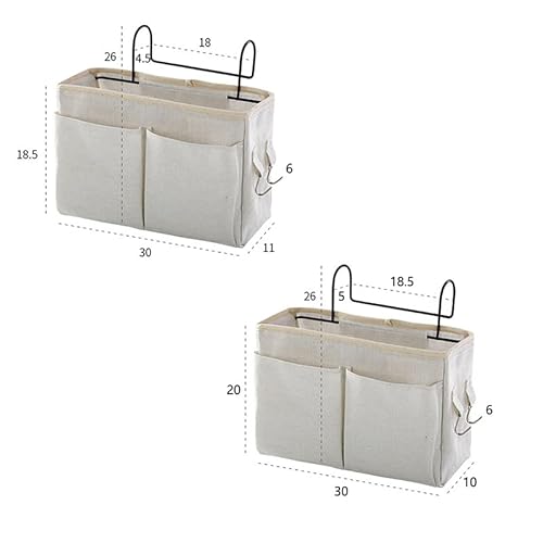 Bedside Storage Caddy – Hanging Organizer with Multiple Pockets by KOKSI – Grey Fabric Bedside Pocket for Magazines, Books, Remotes, Smartphones – Ideal for Sofa, Armrest, Bedroom