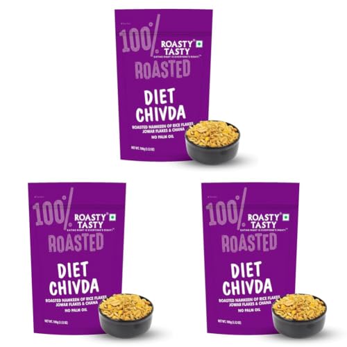 Image of Roasty Tasty Diet Chivda | Gluten-Free Roasted Chiwda with Rice & Jowar Flakes | No Onion No Garlic Millet Namkeen | Light & Crunchy Tea-Time Roasted Non Fried Snack | Low Calorie Palm Oil Free Namkeen | 100g x 12 Packs | Indian Mixture